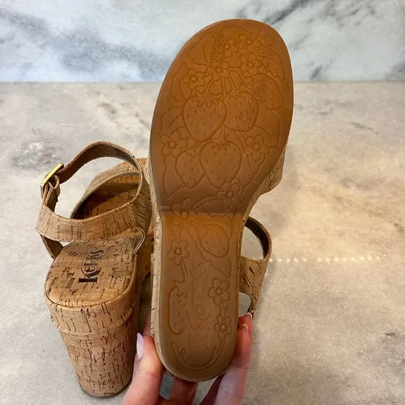 Korks Nordstrom Chunky Platform Cork Tan Wedge Y2K Sandals with Buckle- Size 8