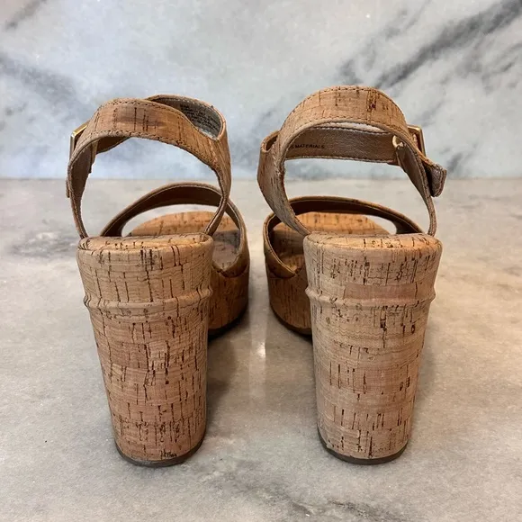 Korks Nordstrom Chunky Platform Cork Tan Wedge Y2K Sandals with Buckle- Size 8