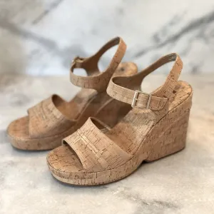 Korks Nordstrom Chunky Platform Cork Tan Wedge Y2K Sandals with Buckle- Size 8