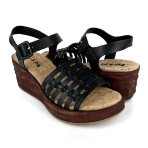 Korks Women's Marley Caged Faux LeatherWedge Sandals Black Size 7