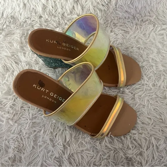 Kurt Geiger CharingPerspex Iridescent and Glitter Wedge Sandals 38 US 7.5