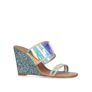 Kurt Geiger CharingPerspex Iridescent and Glitter Wedge Sandals 38 US 7.5