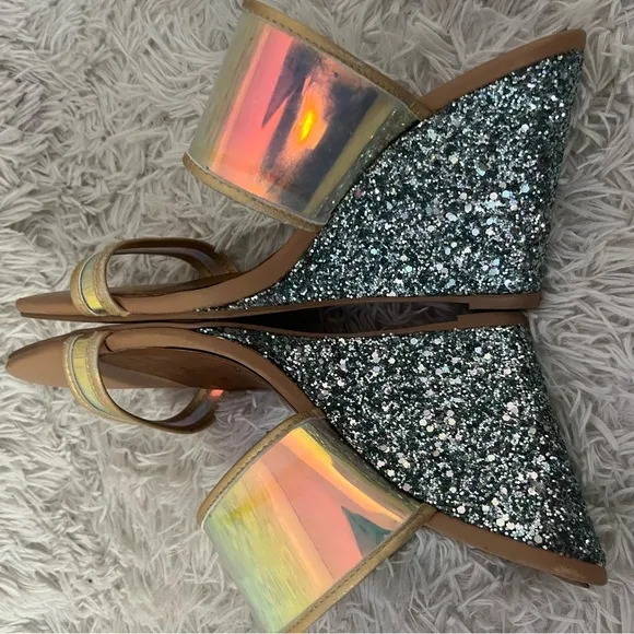 Kurt Geiger CharingPerspex Iridescent and Glitter Wedge Sandals 38 US 7.5