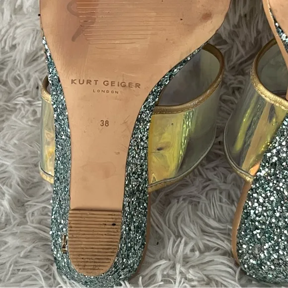 Kurt Geiger CharingPerspex Iridescent and Glitter Wedge Sandals 38 US 7.5