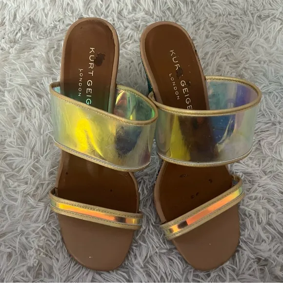 Kurt Geiger CharingPerspex Iridescent and Glitter Wedge Sandals 38 US 7.5