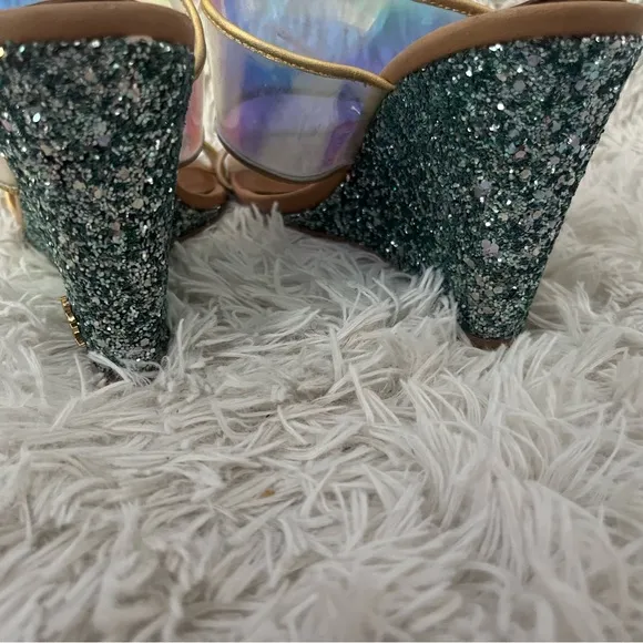 Kurt Geiger CharingPerspex Iridescent and Glitter Wedge Sandals 38 US 7.5