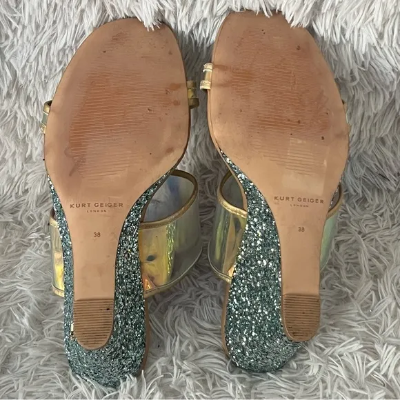 Kurt Geiger CharingPerspex Iridescent and Glitter Wedge Sandals 38 US 7.5