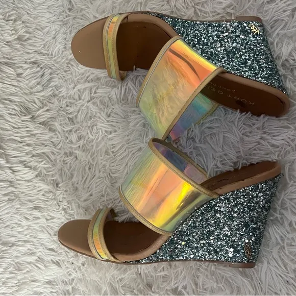 Kurt Geiger CharingPerspex Iridescent and Glitter Wedge Sandals 38 US 7.5