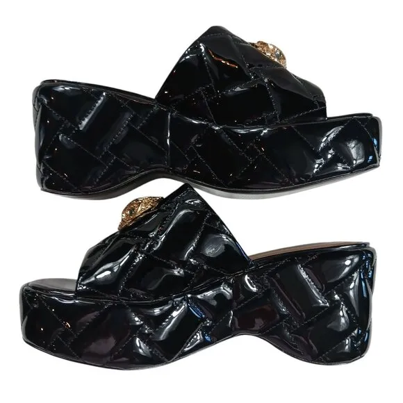 Kurt Geiger London Kensington Quilted Patent Leather Eagle Head Platform Sandals