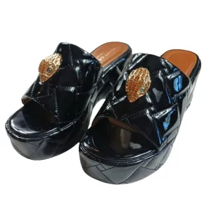 Kurt Geiger London Kensington Quilted Patent Leather Eagle Head Platform Sandals