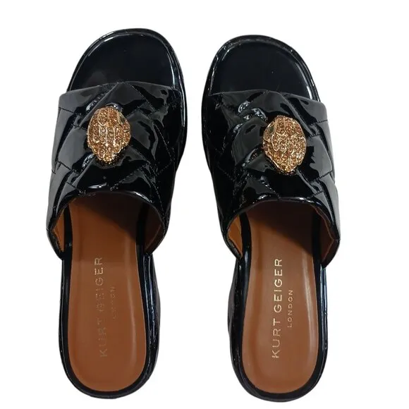 Kurt Geiger London Kensington Quilted Patent Leather Eagle Head Platform Sandals