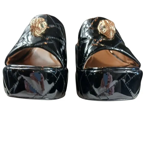 Kurt Geiger London Kensington Quilted Patent Leather Eagle Head Platform Sandals