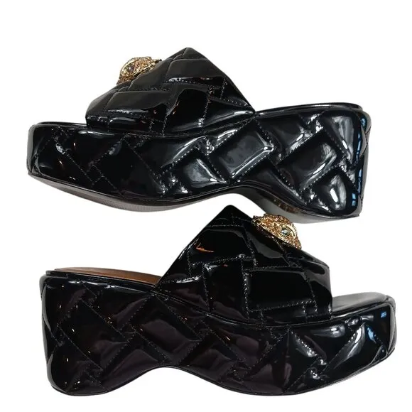 Kurt Geiger London Kensington Quilted Patent Leather Eagle Head Platform Sandals