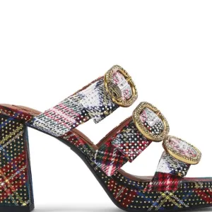 Kurt Geiger London Mayfair Embellished Tartan Plaid Platform Slide Sandals