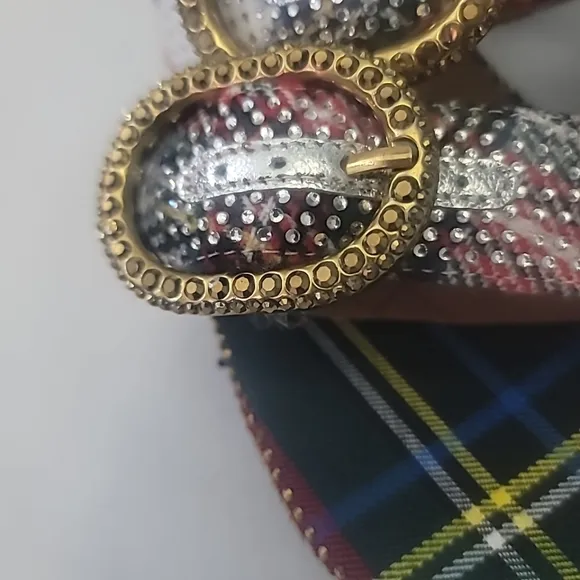 Kurt Geiger London Mayfair Embellished Tartan Plaid Platform Slide Sandals