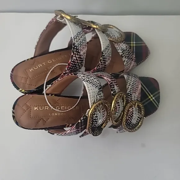 Kurt Geiger London Mayfair Embellished Tartan Plaid Platform Slide Sandals