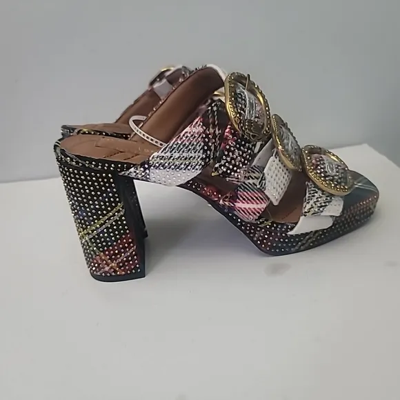 Kurt Geiger London Mayfair Embellished Tartan Plaid Platform Slide Sandals