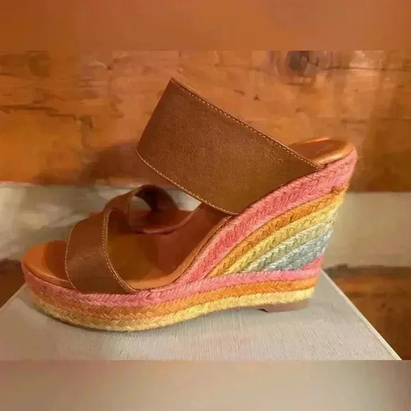 Kurt Geiger London Womens Ariana Platform Wedge Slide Sandals 40 Tan Leather 9.5
