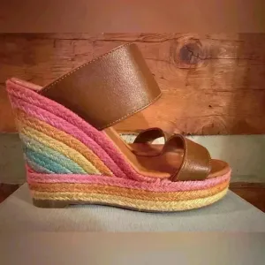 Kurt Geiger London Womens Ariana Platform Wedge Slide Sandals 40 Tan Leather 9.5