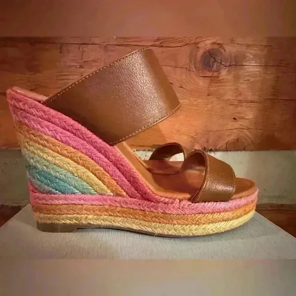 Kurt Geiger London Womens Ariana Platform Wedge Slide Sandals 40 Tan Leather 9.5