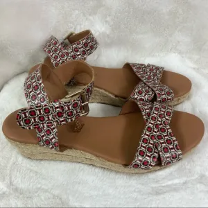 Kurt Geiger Red geometric rope wedge sandals. 37/7