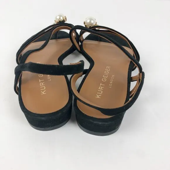 Kurt Geiger Womens Strappy Slingback Sandals US 6 EU 36 Black Toe Strap Pearl