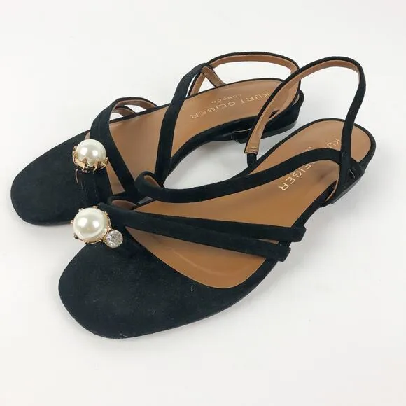 Kurt Geiger Womens Strappy Slingback Sandals US 6 EU 36 Black Toe Strap Pearl