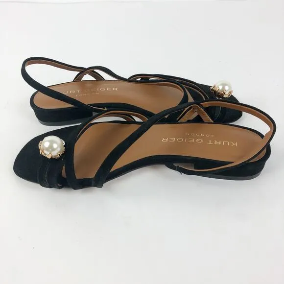 Kurt Geiger Womens Strappy Slingback Sandals US 6 EU 36 Black Toe Strap Pearl