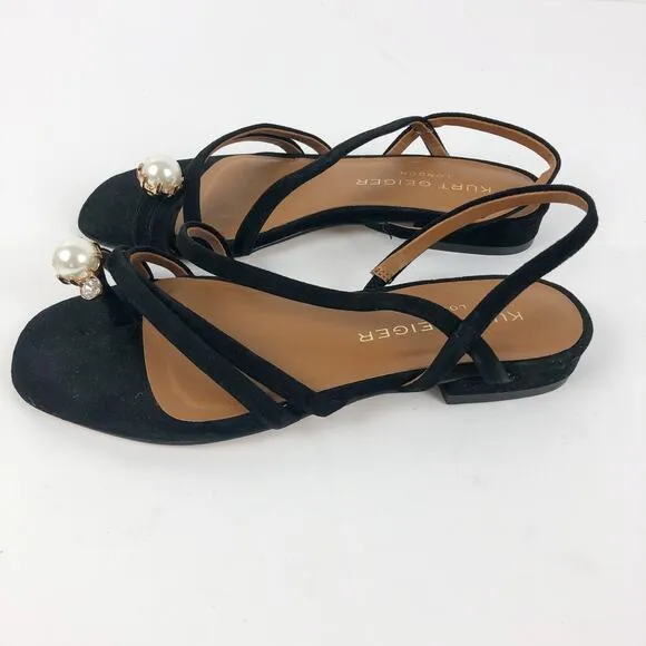 Kurt Geiger Womens Strappy Slingback Sandals US 6 EU 36 Black Toe Strap Pearl