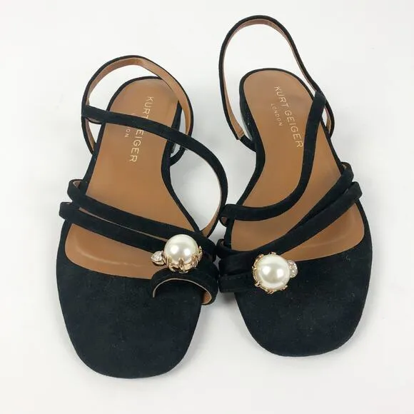 Kurt Geiger Womens Strappy Slingback Sandals US 6 EU 36 Black Toe Strap Pearl