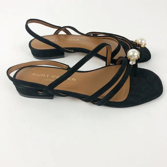 Kurt Geiger Womens Strappy Slingback Sandals US 6 EU 36 Black Toe Strap Pearl