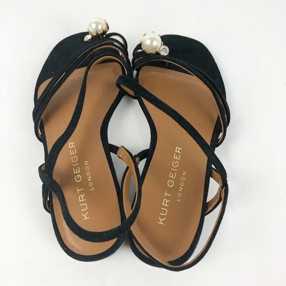 Kurt Geiger Womens Strappy Slingback Sandals US 6 EU 36 Black Toe Strap Pearl