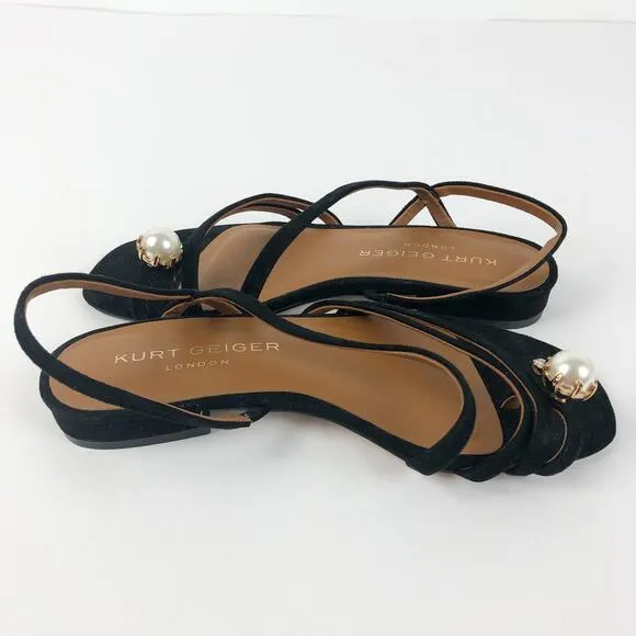 Kurt Geiger Womens Strappy Slingback Sandals US 6 EU 36 Black Toe Strap Pearl