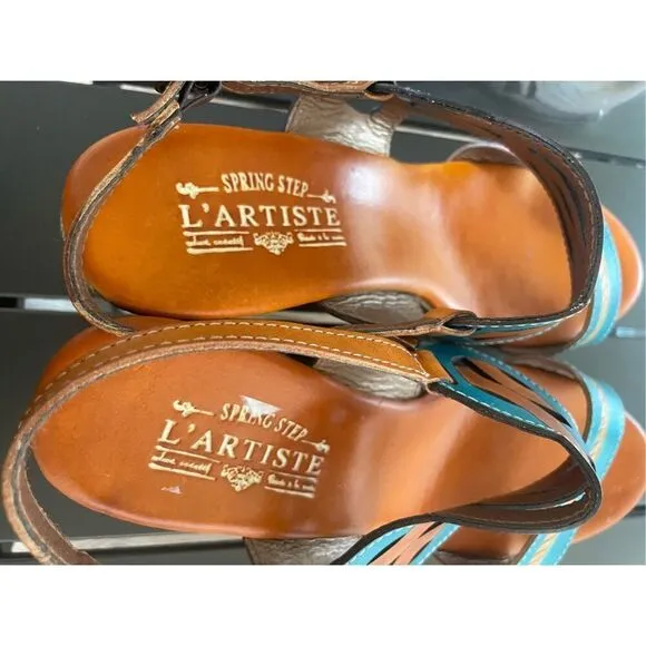 La Artiste  Spring Step Sharina Open Toe Wedge Sandal Camel / orange Size 41 Art