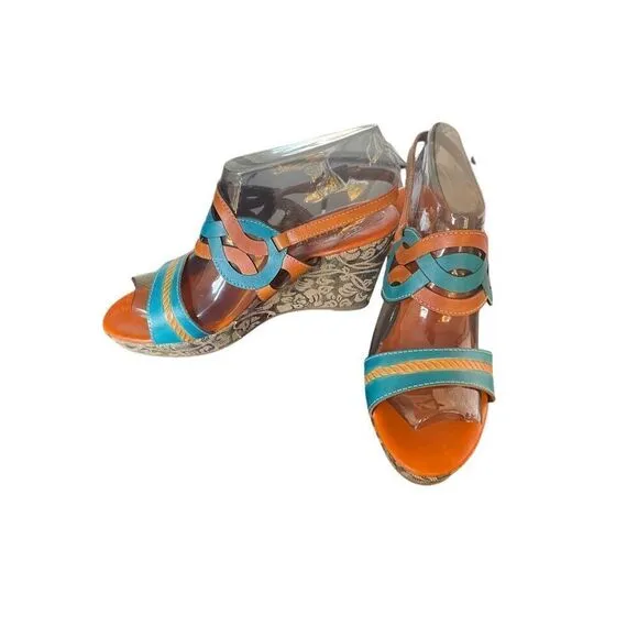La Artiste  Spring Step Sharina Open Toe Wedge Sandal Camel / orange Size 41 Art