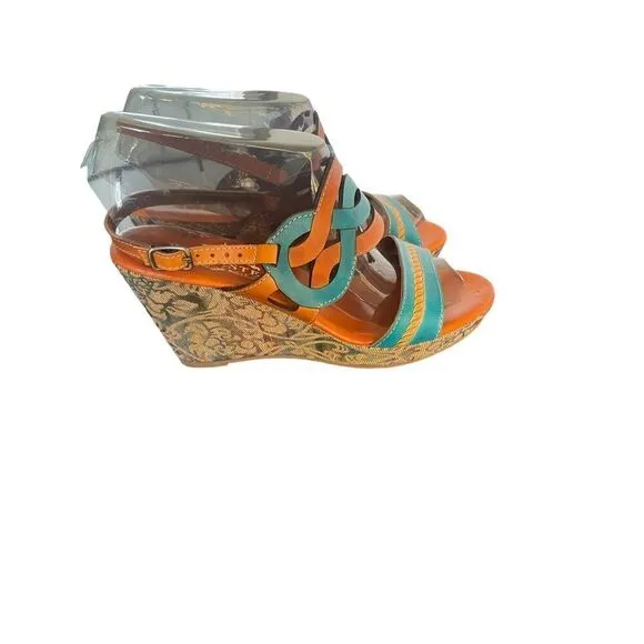 La Artiste  Spring Step Sharina Open Toe Wedge Sandal Camel / orange Size 41 Art