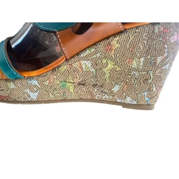 La Artiste  Spring Step Sharina Open Toe Wedge Sandal Camel / orange Size 41 Art