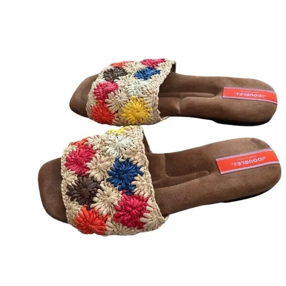 La DoubleJ Multicolor Grigio in Raffia crochet Sandals Size 39