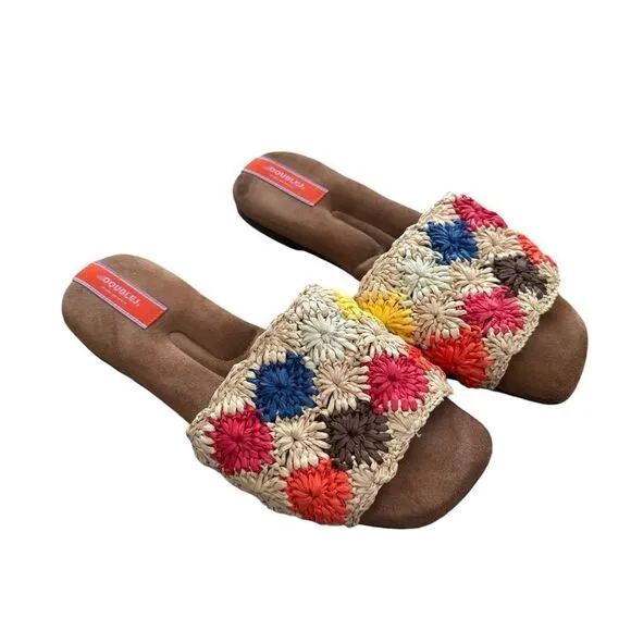 La DoubleJ Multicolor Grigio in Raffia crochet Sandals Size 39