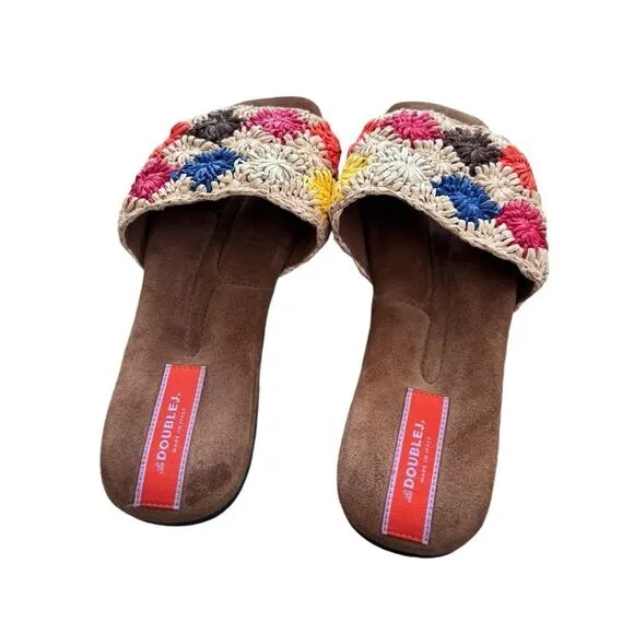 La DoubleJ Multicolor Grigio in Raffia crochet Sandals Size 39