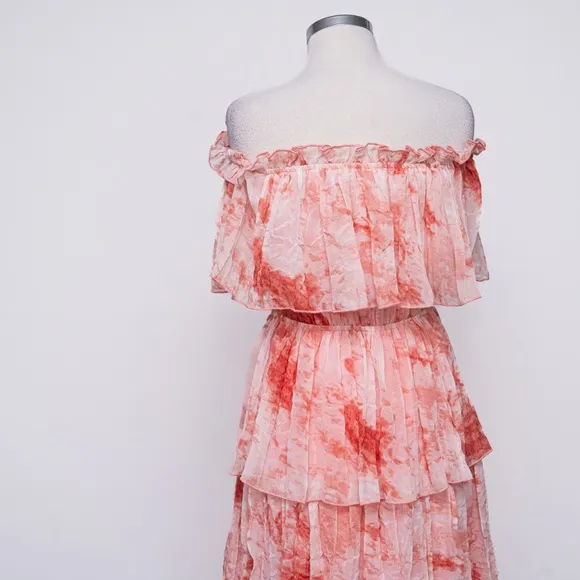 La Ven | New Tie-Dye Off Shoulder Tiered Midi Dress Size Small