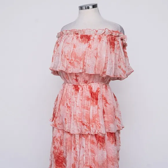 La Ven | New Tie-Dye Off Shoulder Tiered Midi Dress Size Small