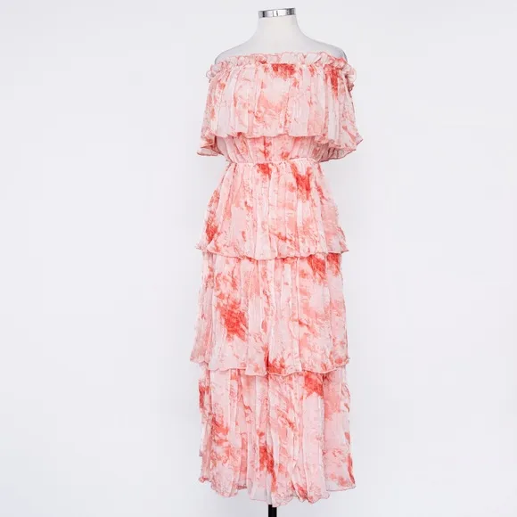 La Ven | New Tie-Dye Off Shoulder Tiered Midi Dress Size Small