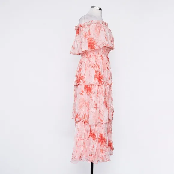 La Ven | New Tie-Dye Off Shoulder Tiered Midi Dress Size Small