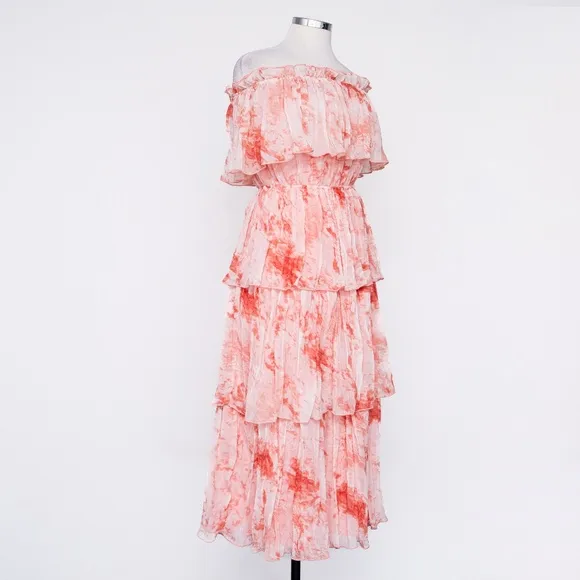La Ven | New Tie-Dye Off Shoulder Tiered Midi Dress Size Small
