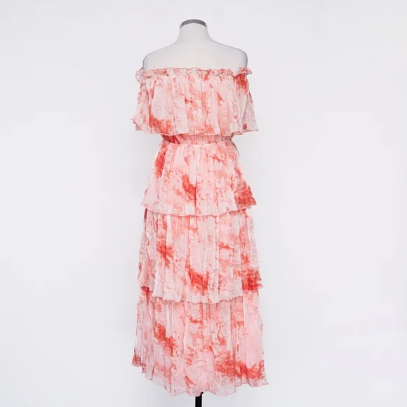La Ven | New Tie-Dye Off Shoulder Tiered Midi Dress Size Small