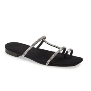 Lafayette 148 New York Sandals Size 7.5US Black Leather Rhinestone Slip On Shoe