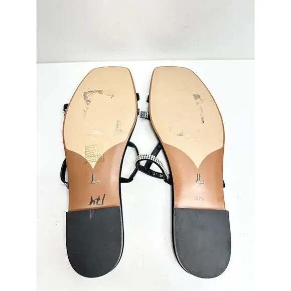 Lafayette 148 New York Sandals Size 7.5US Black Leather Rhinestone Slip On Shoe