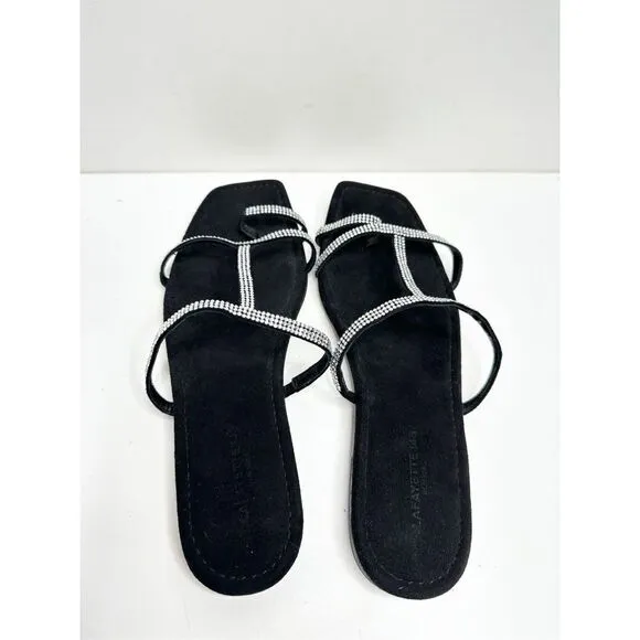Lafayette 148 New York Sandals Size 7.5US Black Leather Rhinestone Slip On Shoe