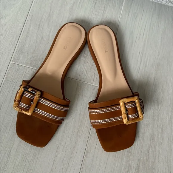 L’agence Brown Slide Sandals with Buckle